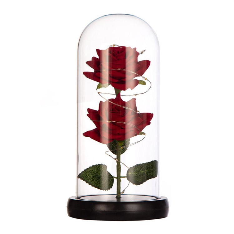 Eternal Rose Artificial Rose Flower Glass Dome with LED Romantic Gift for Woman Wife Girlfriend on Valentine's Day Mother's Day