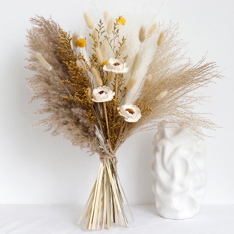 Hot Sale Dried Flowers Bouquet Centerpiece Naturally Gold Ball Dried Boho Pampas Grass Natural Dried Flower Bridal Bouquets
