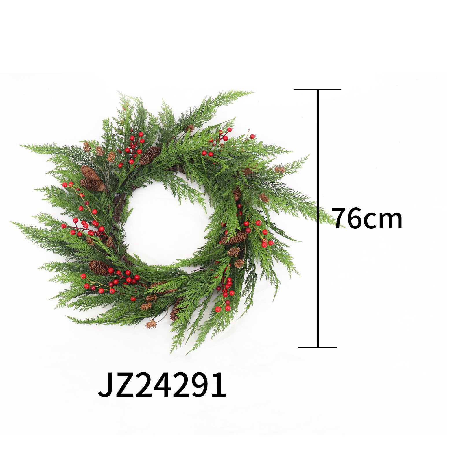 Exquisite 76cm Red Fruit Ring with Long Flat Cypress Pine Cone Indoor/Outdoor Christmas Decoration Preserved Flowers & Plants