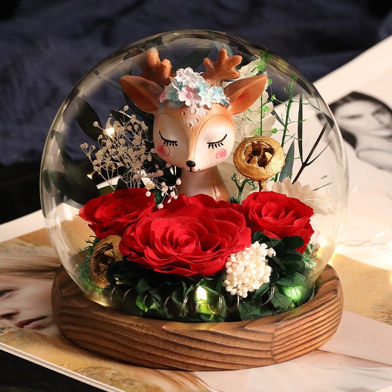 Factory supply eternal rose flowers Weihnachten de adornos navidad preserved rose in glass dome for Christmas decorations