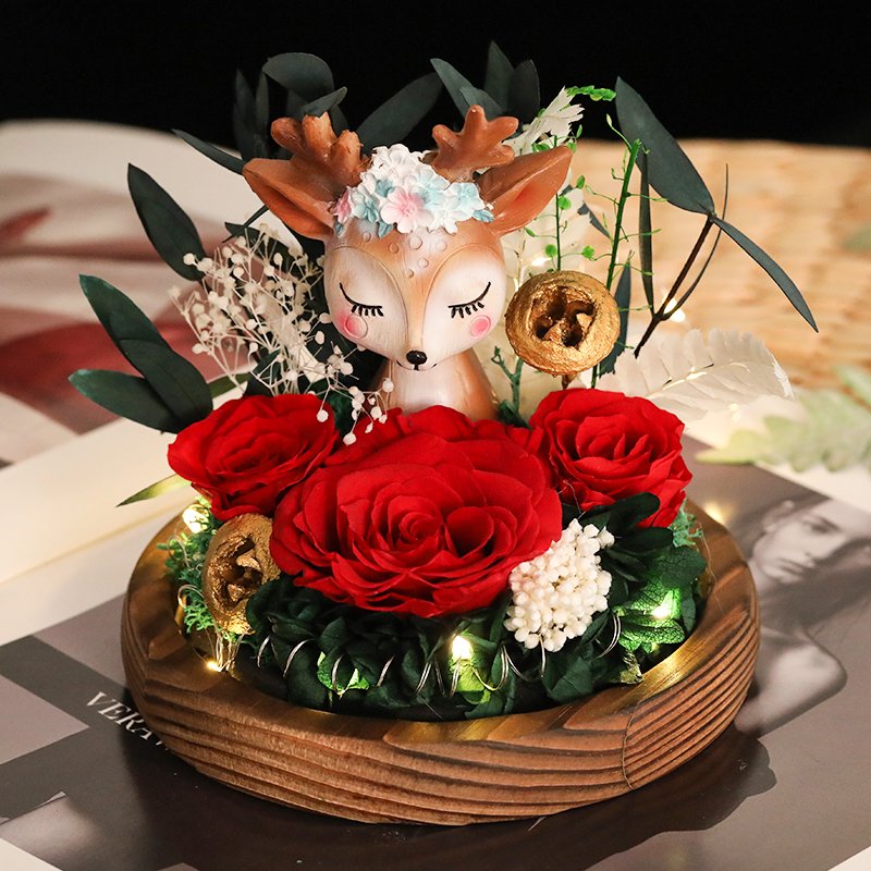 Factory supply eternal rose flowers Weihnachten de adornos navidad preserved rose in glass dome for Christmas decorations