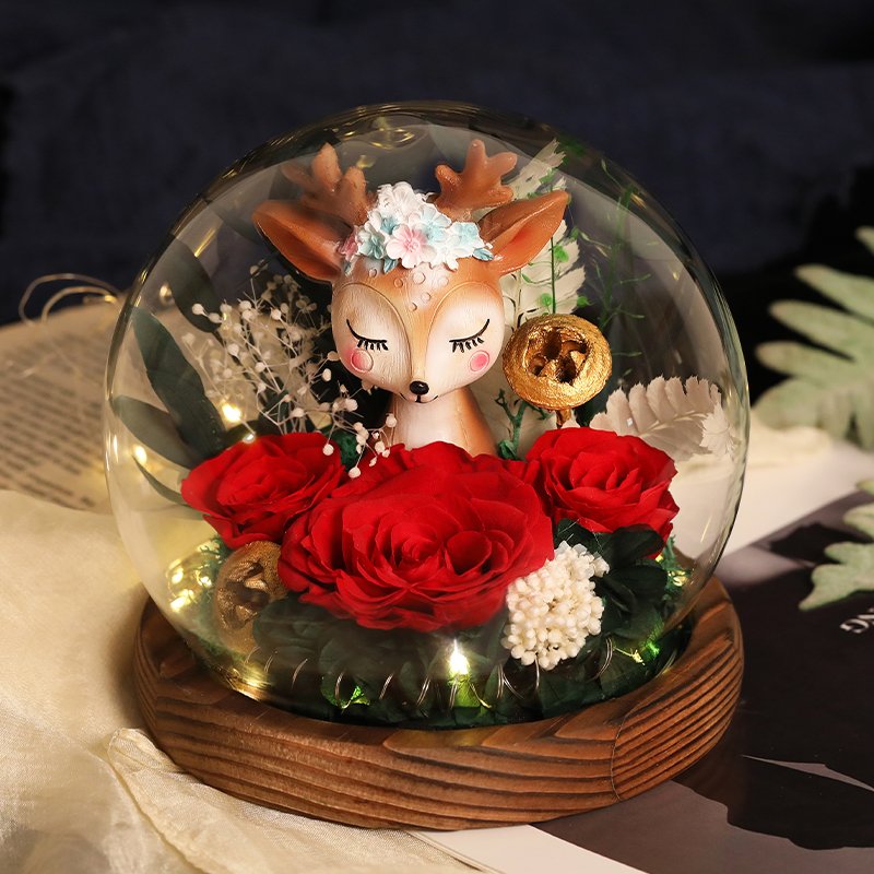 Factory supply eternal rose flowers Weihnachten de adornos navidad preserved rose in glass dome for Christmas decorations