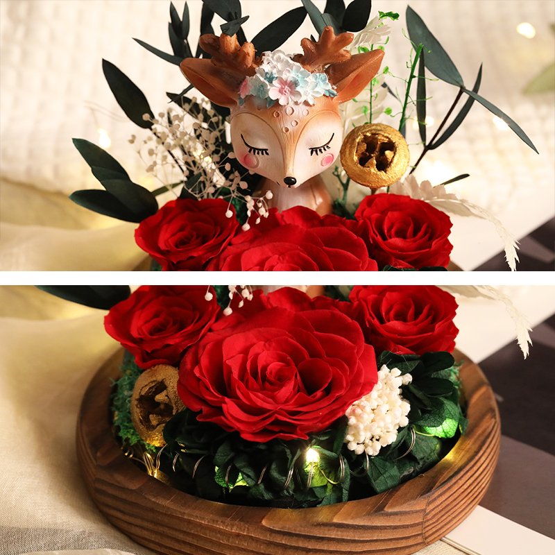 Factory supply eternal rose flowers Weihnachten de adornos navidad preserved rose in glass dome for Christmas decorations