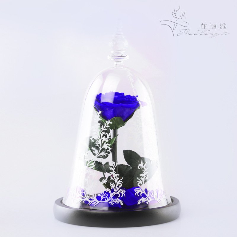 Rose Beautiful Artificial Red Eternal Rose Preserved Flower With Led Lights In Glass Dome for festival or birthday
