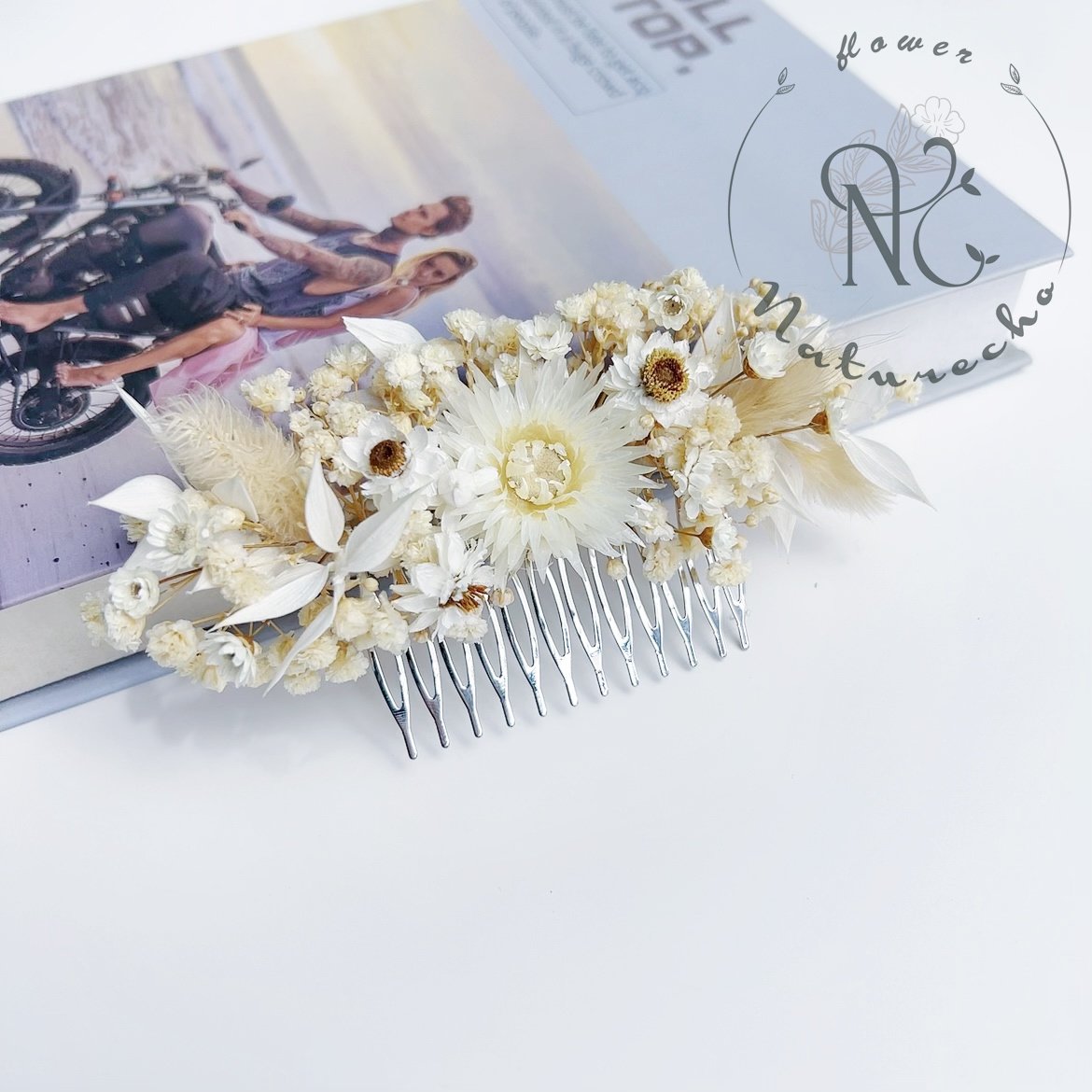Colorful bridal comb dried flowers Summer wedding Preserved flower hair comb Bridal hair accessory Rustic wedding Flower hair