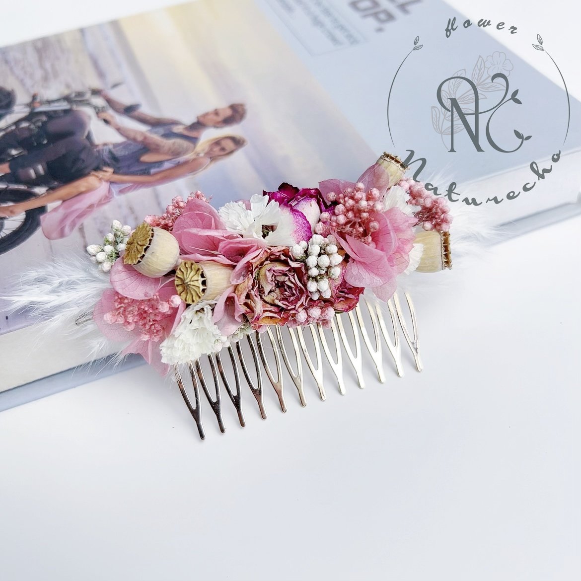 Colorful bridal comb dried flowers Summer wedding Preserved flower hair comb Bridal hair accessory Rustic wedding Flower hair