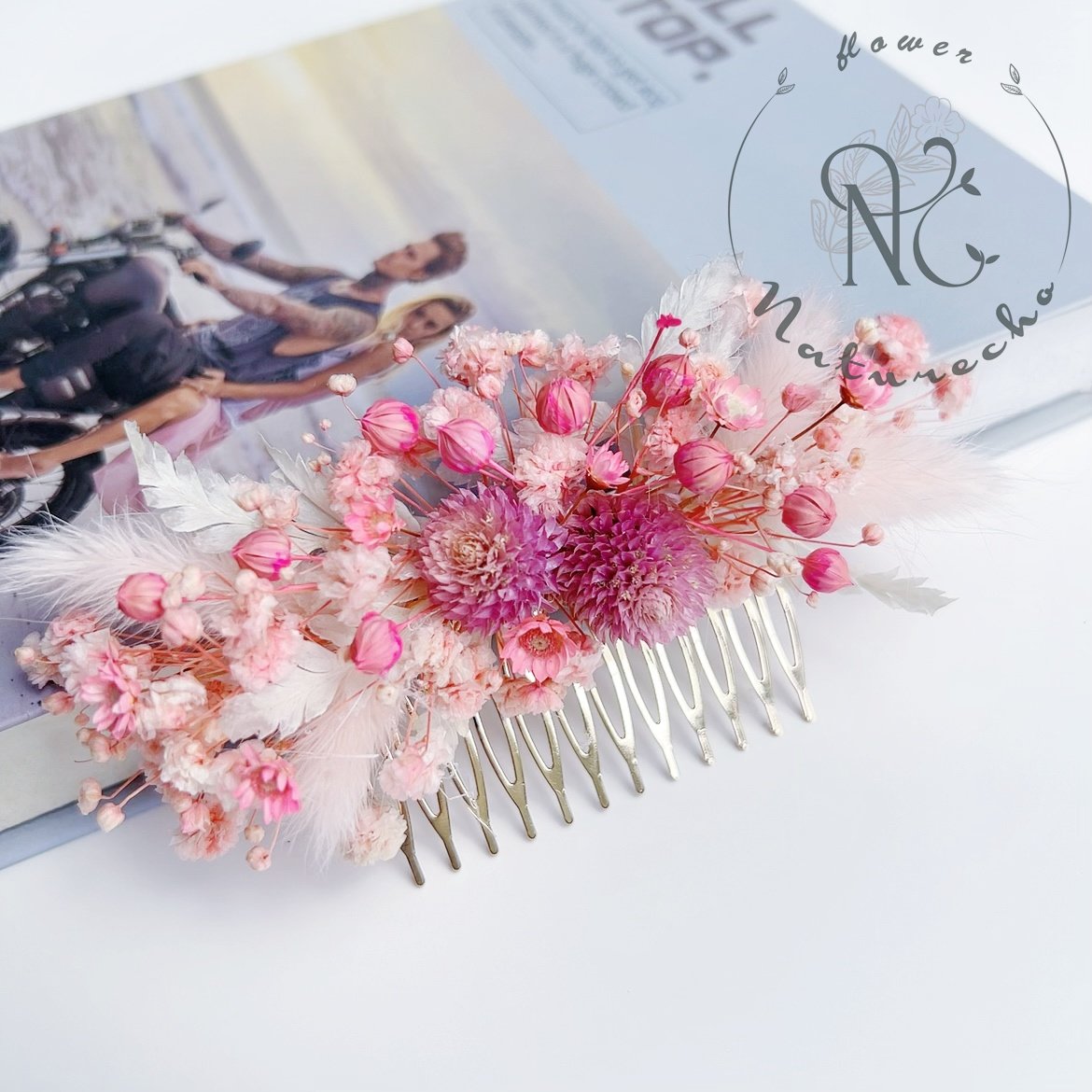 Colorful bridal comb dried flowers Summer wedding Preserved flower hair comb Bridal hair accessory Rustic wedding Flower hair