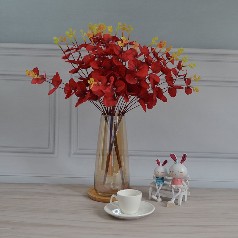 Hot Trends Artificial 16 Branches Eucalyptus Faux Silk Plants Eucalyptus Stems Red Green Leaves For Indoor Outdoor Decoration