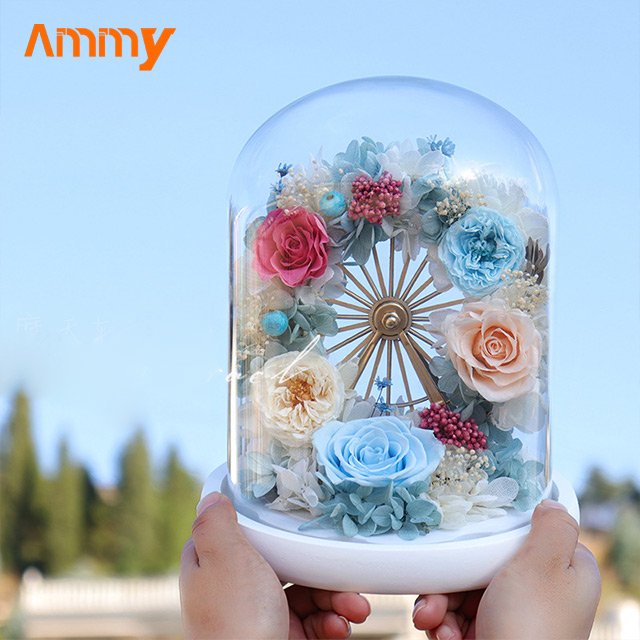 AM-PFA37 Ammy Preserved flowers Mini Ferris Wheel glass dome preserved flowers gift real everlasting rose Valentine's Day gifts