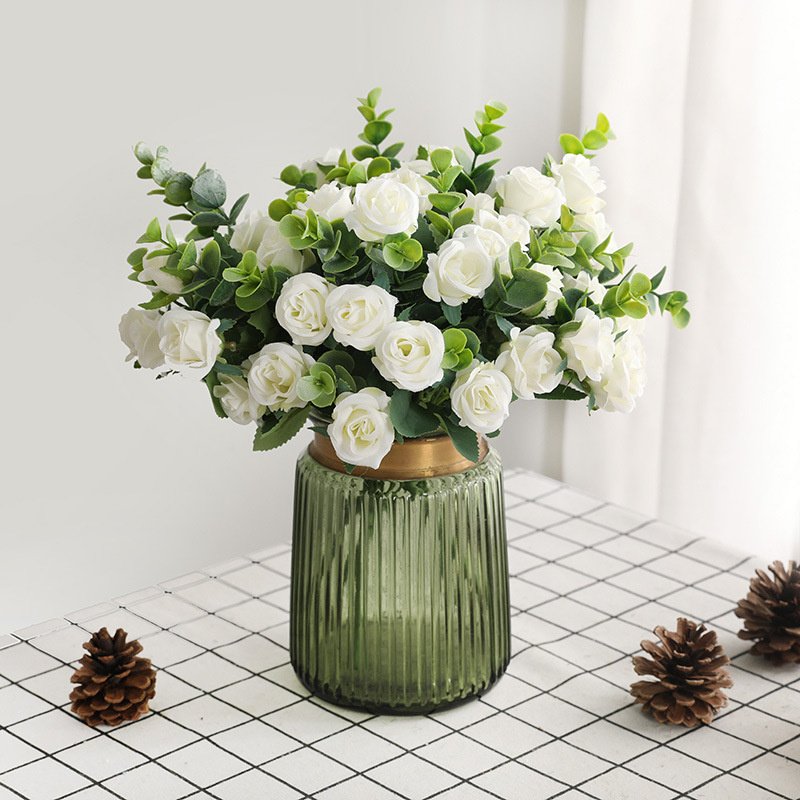 Hot Blooming Faux Flores Bouquet with Stem Fake Silk Rose Artificial Flowers in Bulk