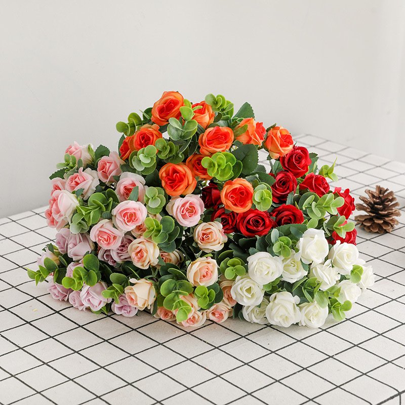 Hot Blooming Faux Flores Bouquet with Stem Fake Silk Rose Artificial Flowers in Bulk