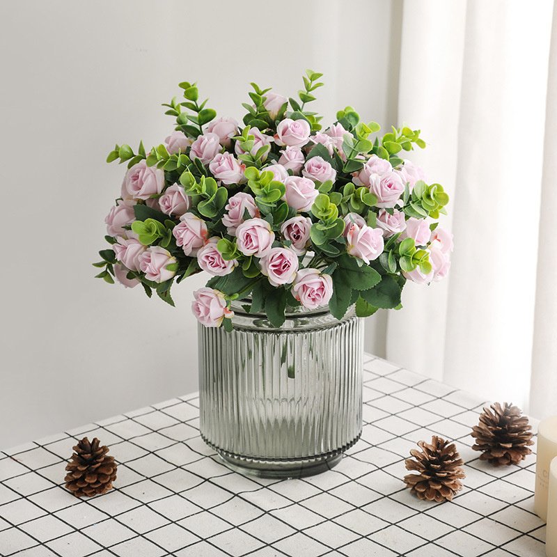 Hot Blooming Faux Flores Bouquet with Stem Fake Silk Rose Artificial Flowers in Bulk