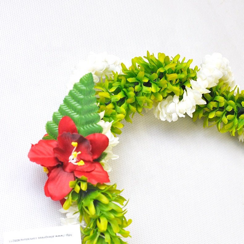Hawaii Lei Necklace 90CM Green Rose & Mini Jasmine Neck Flower Luau Lei Necklace Micronesian Graduation Party supplies in stock