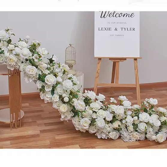 GIGA luxury white series wedding isle promise 1m/2m decorative runner table dusty pink artificial flowers runner