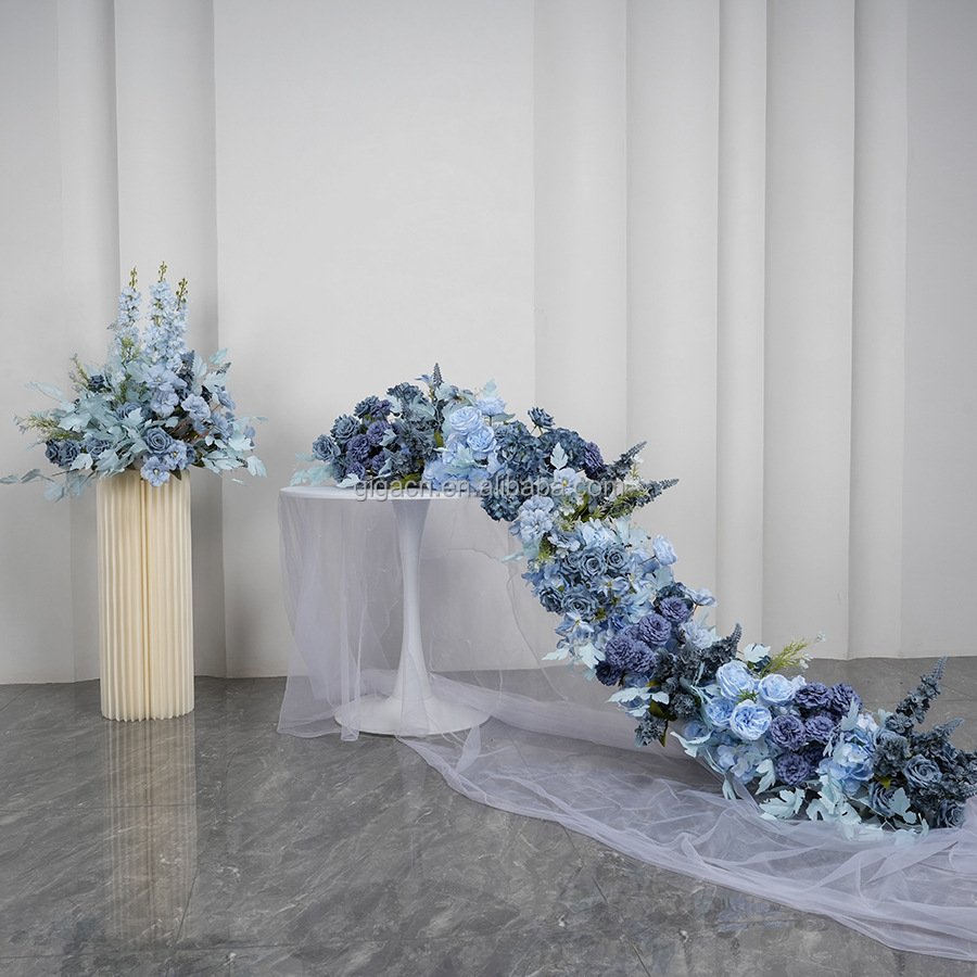 GIGA luxury white series wedding isle promise 1m/2m decorative runner table dusty pink artificial flowers runner