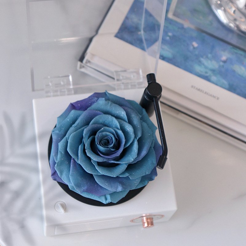 Long Last Roses Preserved In Flower Box USB Bluetooth Speaker Like Phonograph Style Box With Music