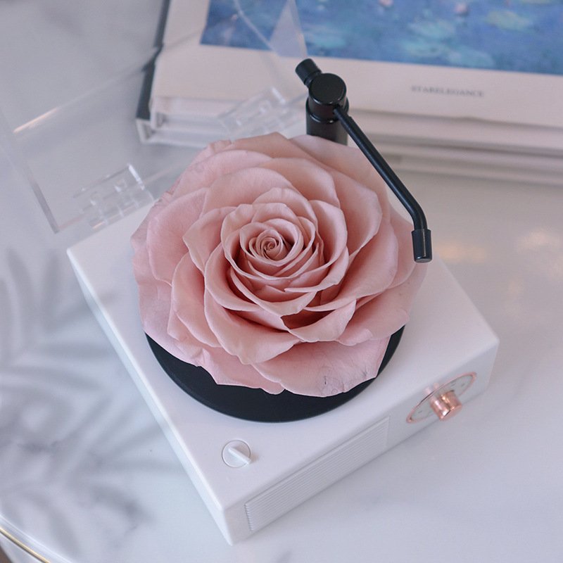 Long Last Roses Preserved In Flower Box USB Bluetooth Speaker Like Phonograph Style Box With Music