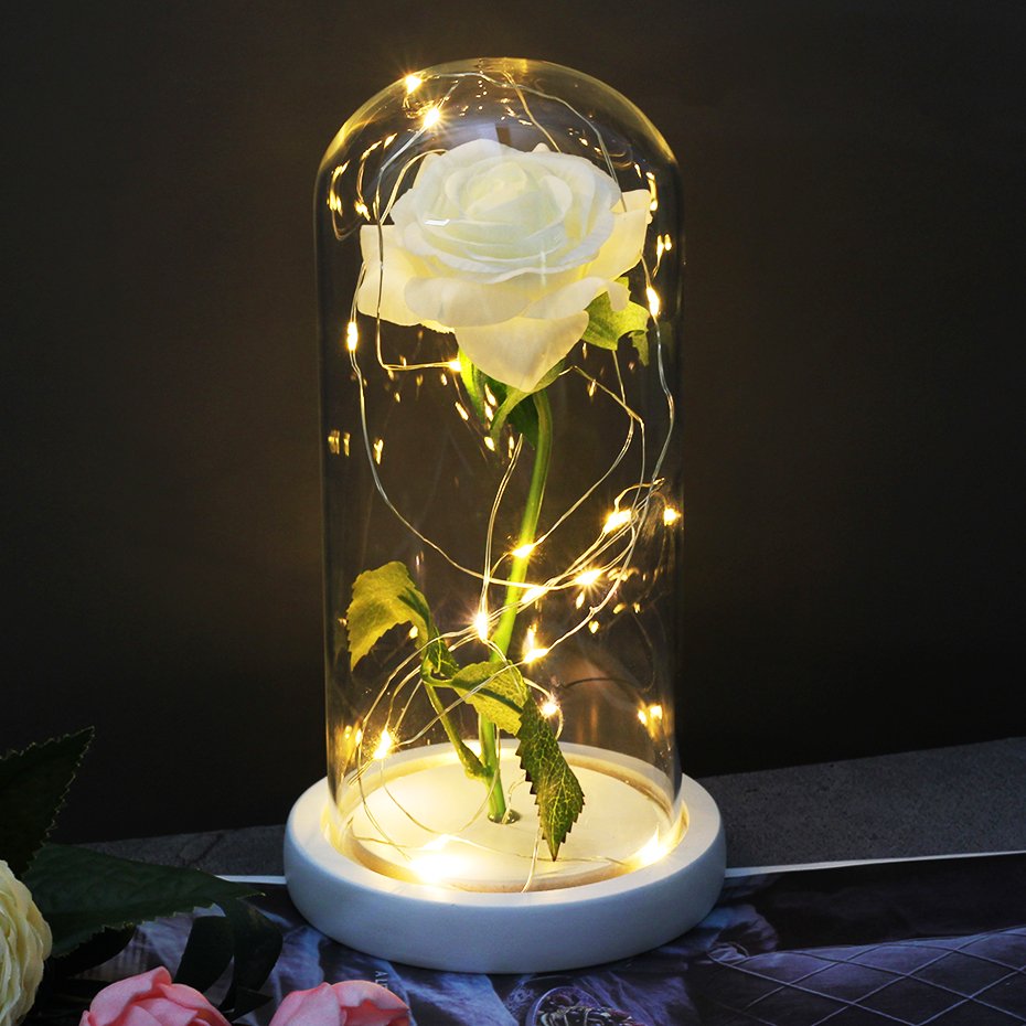 Rose Flower Gifts for Women Forever Rose in Glass Dome LED Light Up Rose Light Mothers Valentines Day Birthday Gifts