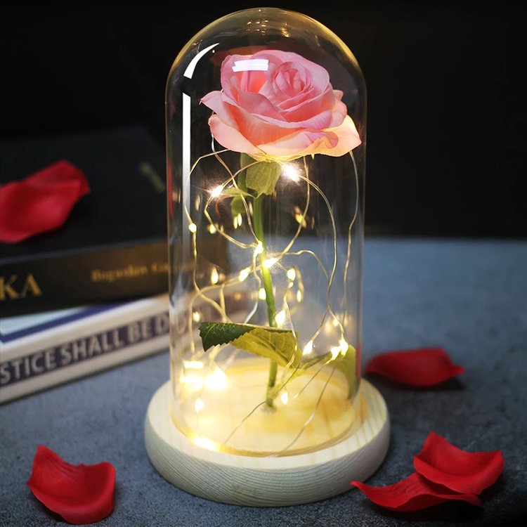Rose Flower Gifts for Women Forever Rose in Glass Dome LED Light Up Rose Light Mothers Valentines Day Birthday Gifts
