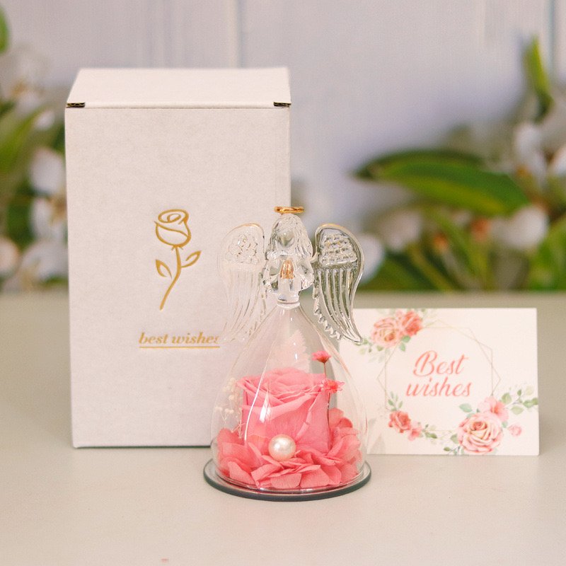 Mother's Day Valentine Popular Gift Guaranteed Quality Unique Multi Colored Preserved Eternal Roses in glass dome angel
