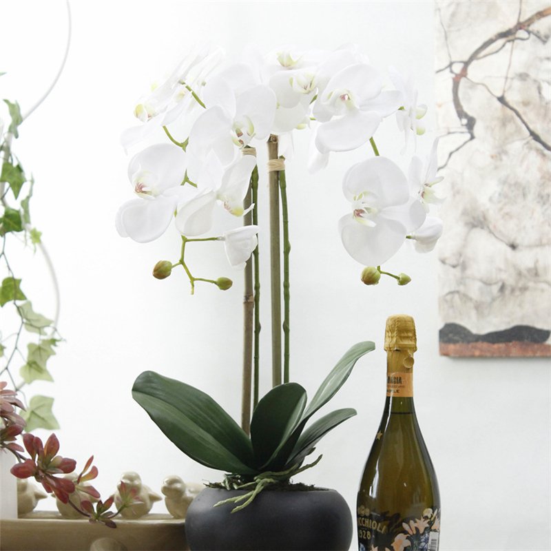 High Quality Fake Orchid Flower Bonsai Artificial Real Touch Orchid Round Pot For Home Decor