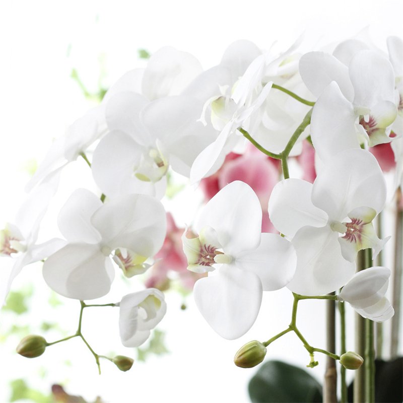 High Quality Fake Orchid Flower Bonsai Artificial Real Touch Orchid Round Pot For Home Decor