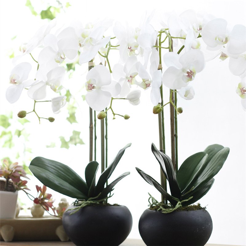 High Quality Fake Orchid Flower Bonsai Artificial Real Touch Orchid Round Pot For Home Decor