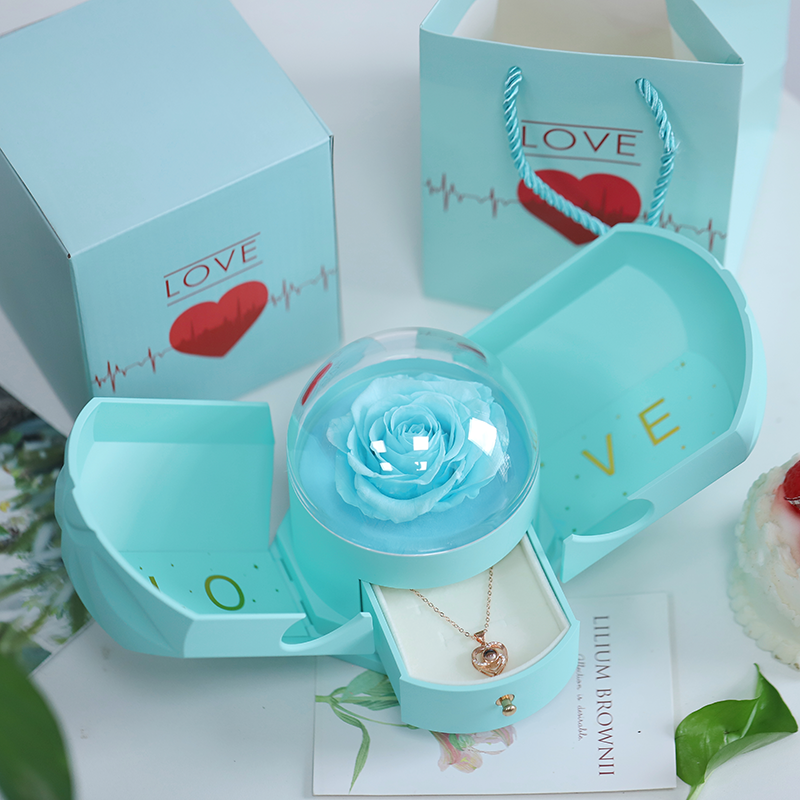 Customized Preserved Flowers Pendant Flowers Mothers Day Preserved Flowers Acrylic Box Eternal Rose Jewelry Box for Gifts