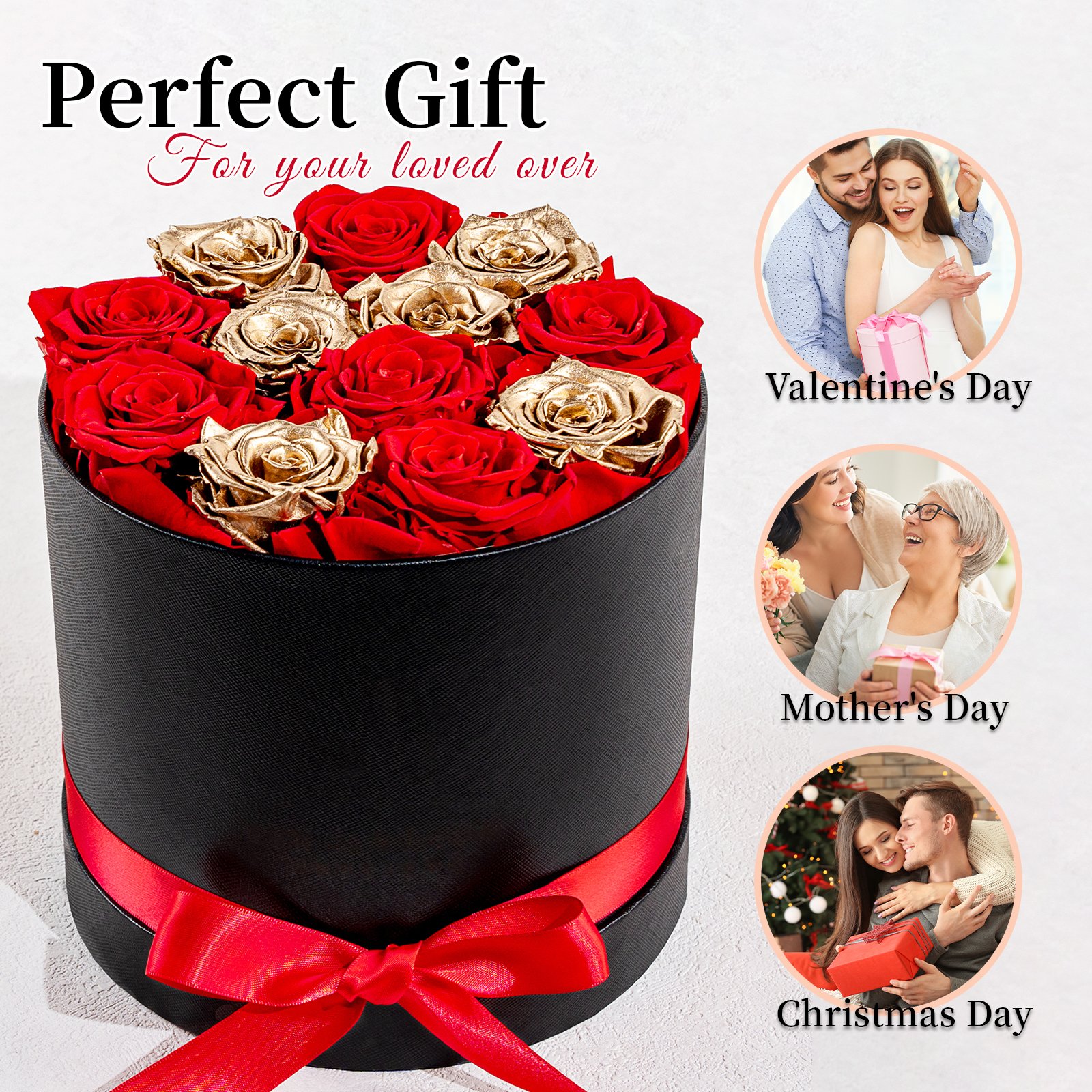 MC Wholesale Flower Mothers Day Gift Golden Immortal Long Lasting Real Natural Everlasting Forever Eternal Preserved Rose in Box