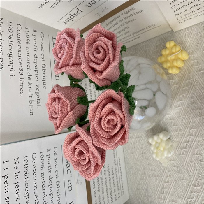 40CM SY New 2023 Artificial Rose Flower for Decoration Crochet Flowers crochet rose flower shipping box wholesale packaging