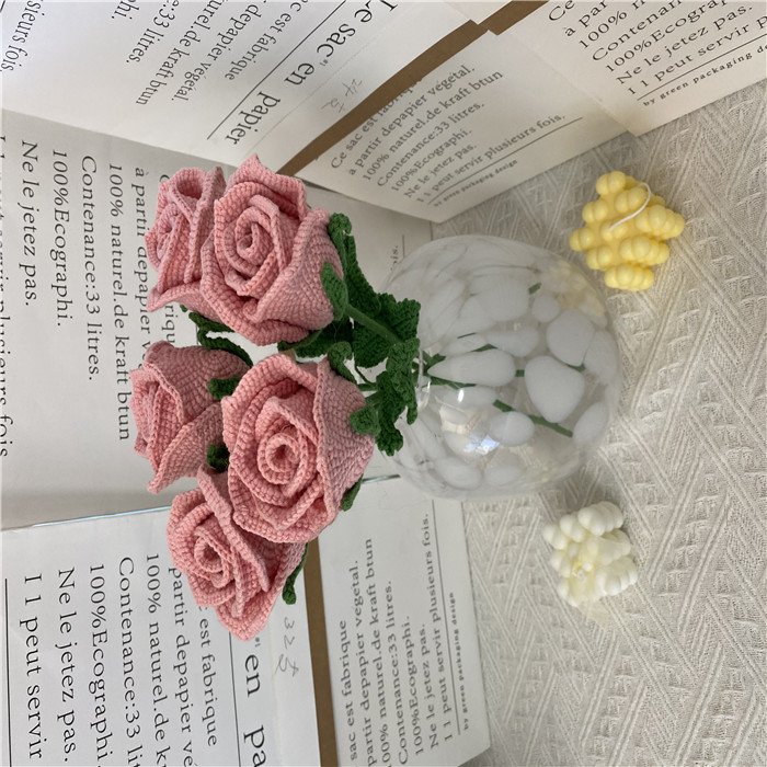 40CM SY New 2023 Artificial Rose Flower for Decoration Crochet Flowers crochet rose flower shipping box wholesale packaging