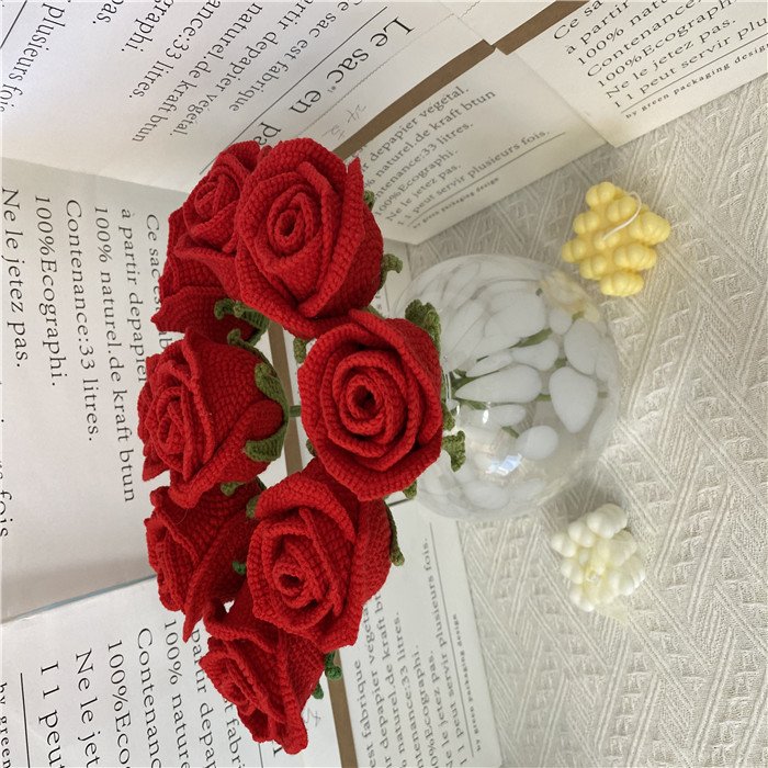 40CM SY New 2023 Artificial Rose Flower for Decoration Crochet Flowers crochet rose flower shipping box wholesale packaging