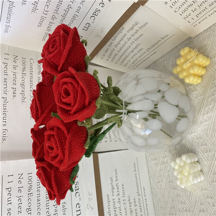 40CM SY New 2023 Artificial Rose Flower for Decoration Crochet Flowers crochet rose flower shipping box wholesale packaging