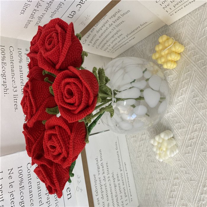 40CM SY New 2023 Artificial Rose Flower for Decoration Crochet Flowers crochet rose flower shipping box wholesale packaging