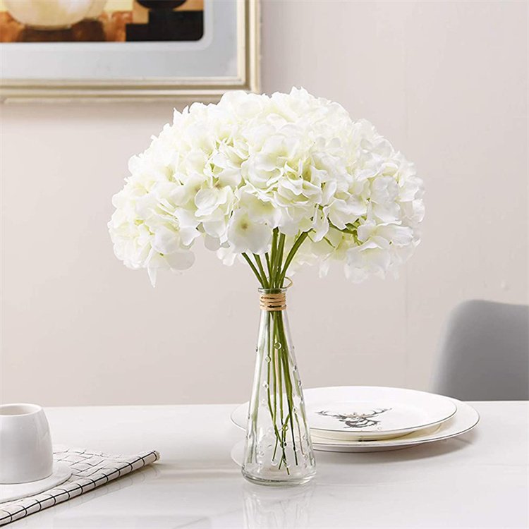White Hydrangea Silk Flowers Heads Ivory White Full Hydrangea Flowers Artificial with Stems for Wedding Home Party