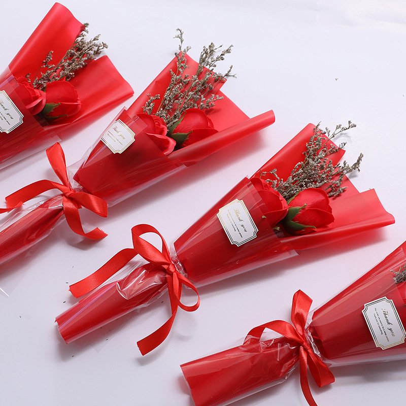 Customized Logo Artificial Rose Bouquet In Gift Paper Packing Preserved Flowers for Mother's Day Gift