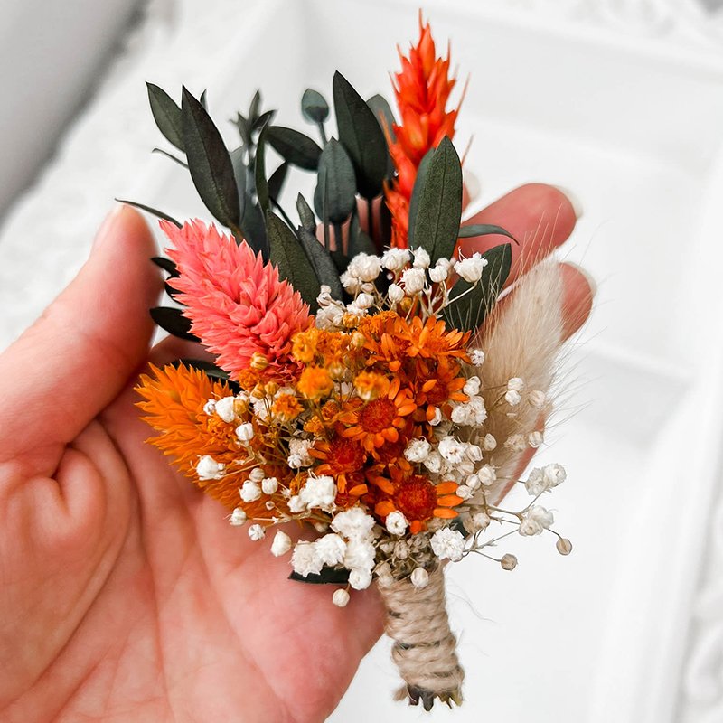 DIY Fall Autumn Wedding Dried flower Boutonniere Greenery Eucalyptus Grooms Buttonhole Groomsmen Accessories Floral Mini Bouquet