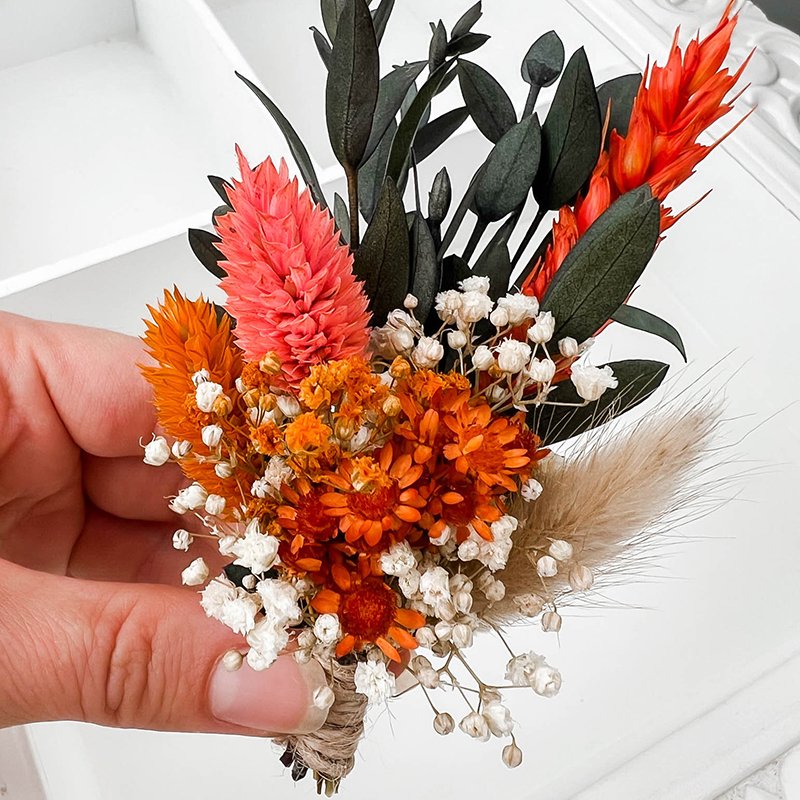DIY Fall Autumn Wedding Dried flower Boutonniere Greenery Eucalyptus Grooms Buttonhole Groomsmen Accessories Floral Mini Bouquet