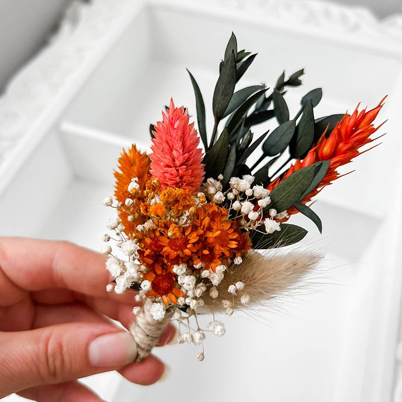 DIY Fall Autumn Wedding Dried flower Boutonniere Greenery Eucalyptus Grooms Buttonhole Groomsmen Accessories Floral Mini Bouquet