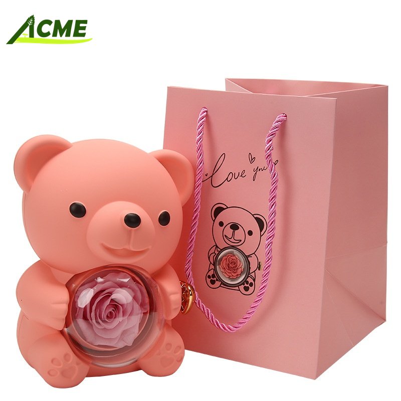 Amazon Luxury Bear-Hug Necklace Ring Preserved Rose Flower Jewelry Box for Valentines Christmas and Weddings