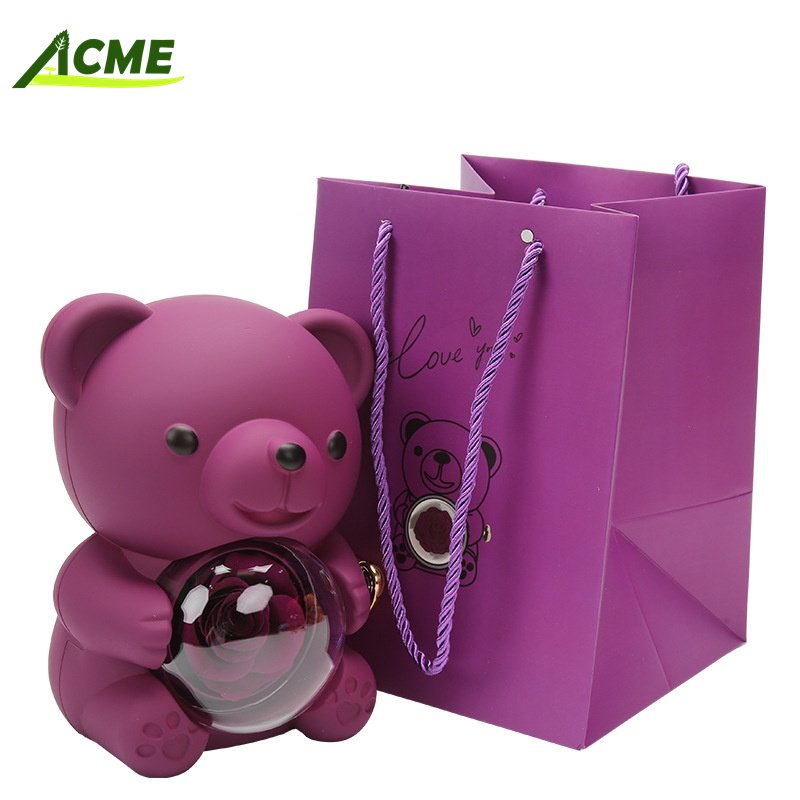 Amazon Luxury Bear-Hug Necklace Ring Preserved Rose Flower Jewelry Box for Valentines Christmas and Weddings