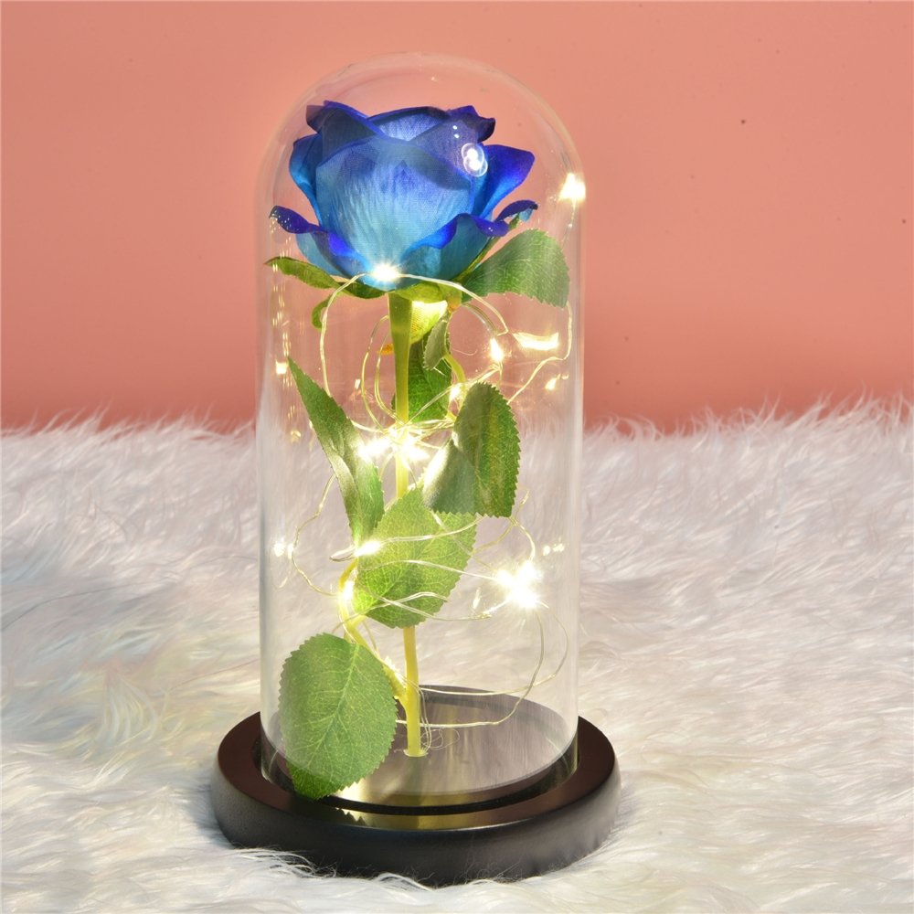Valentines Day Gift LED Everlasting Eternal Forever Preserved Rose Flower in Glass Dome