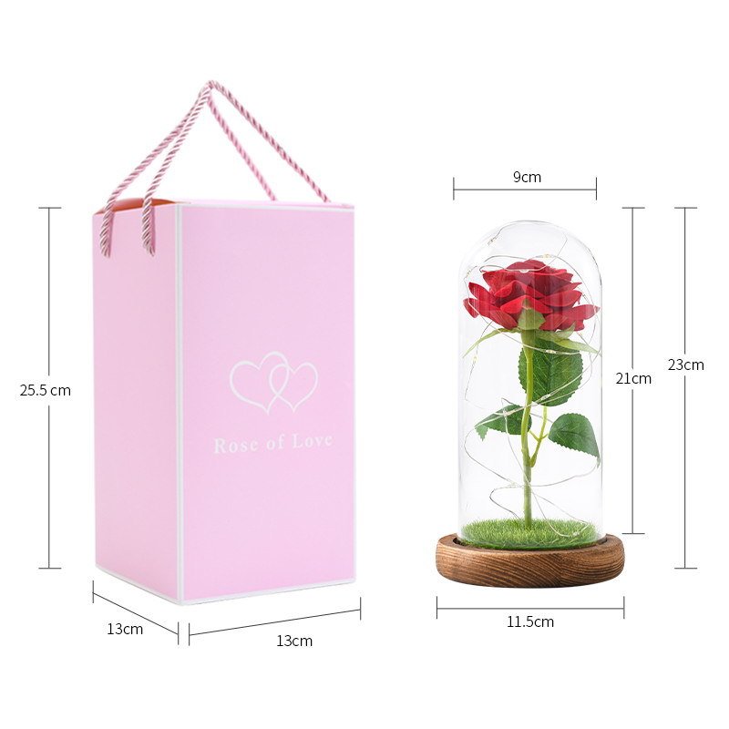 Valentines Day Gift LED Everlasting Eternal Forever Preserved Rose Flower in Glass Dome