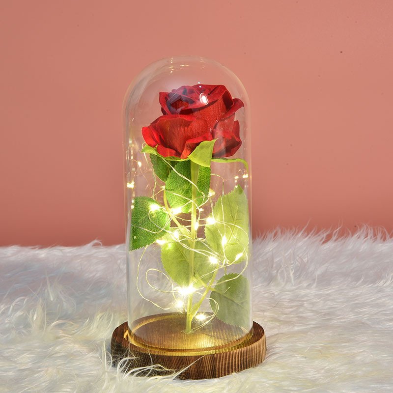 Valentines Day Gift LED Everlasting Eternal Forever Preserved Rose Flower in Glass Dome