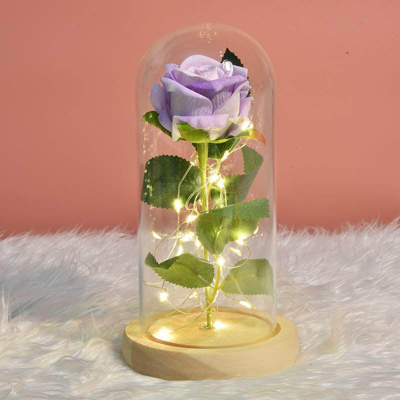 Valentines Day Gift LED Everlasting Eternal Forever Preserved Rose Flower in Glass Dome