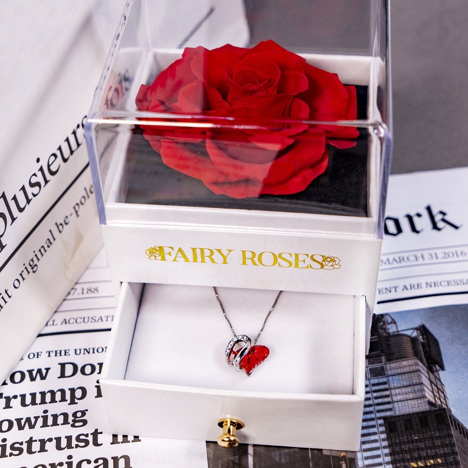 New Wedding Home Decoration Handicraft Forever Preserved Eternal Rose Flower in Jewelry Box