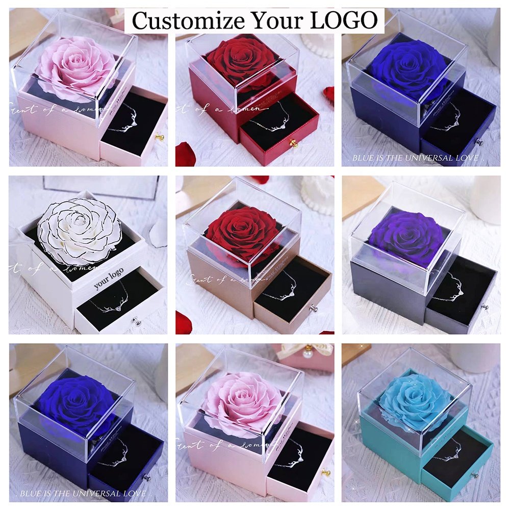 New Wedding Home Decoration Handicraft Forever Preserved Eternal Rose Flower in Jewelry Box
