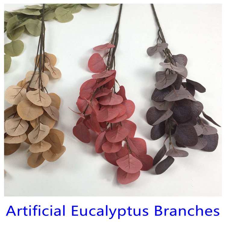 Factory wholesale colorful artificial silk eucalyptus leaf plants home garden decoration artificial eucalyptus leaf plants