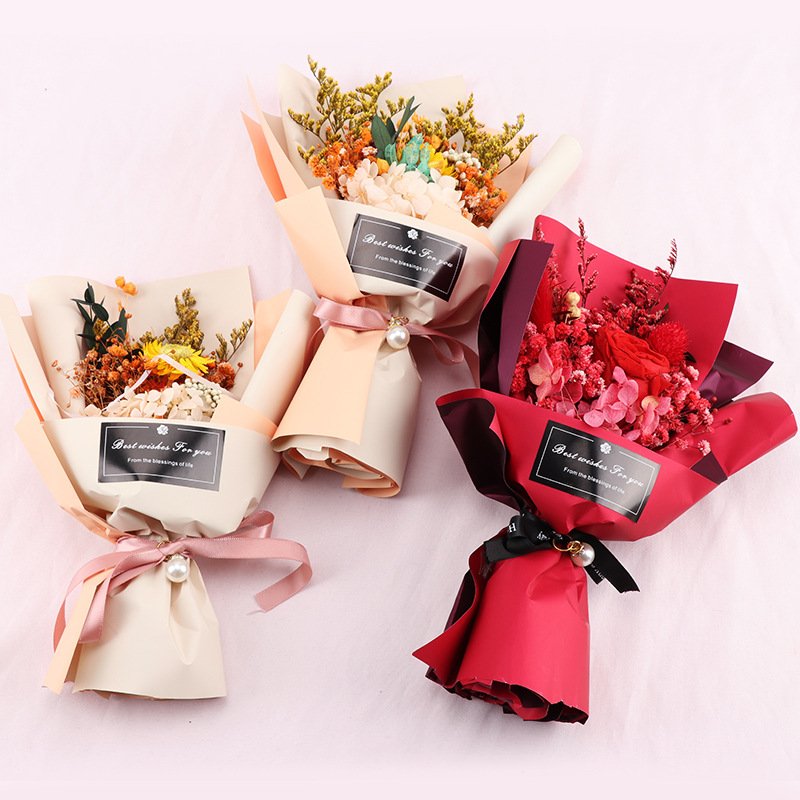 BLH Wholesale customize decor DIY home small dried flower arrangement flower rose cotton mix dried flower bouquet Best gift for Valentine's day