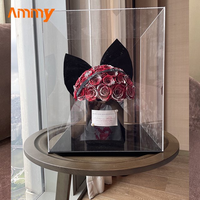 Ammy forever roses preserved flowers Mushroom head Acrylic gift box Eternal flower gift for valentines day wedding decoration